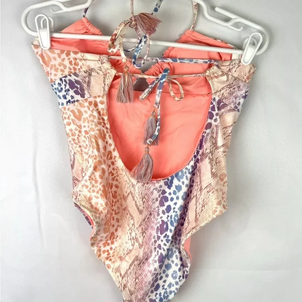 Becca Women’s Halter Multi Color Animal Print One Piece Swimsuit Size Medium